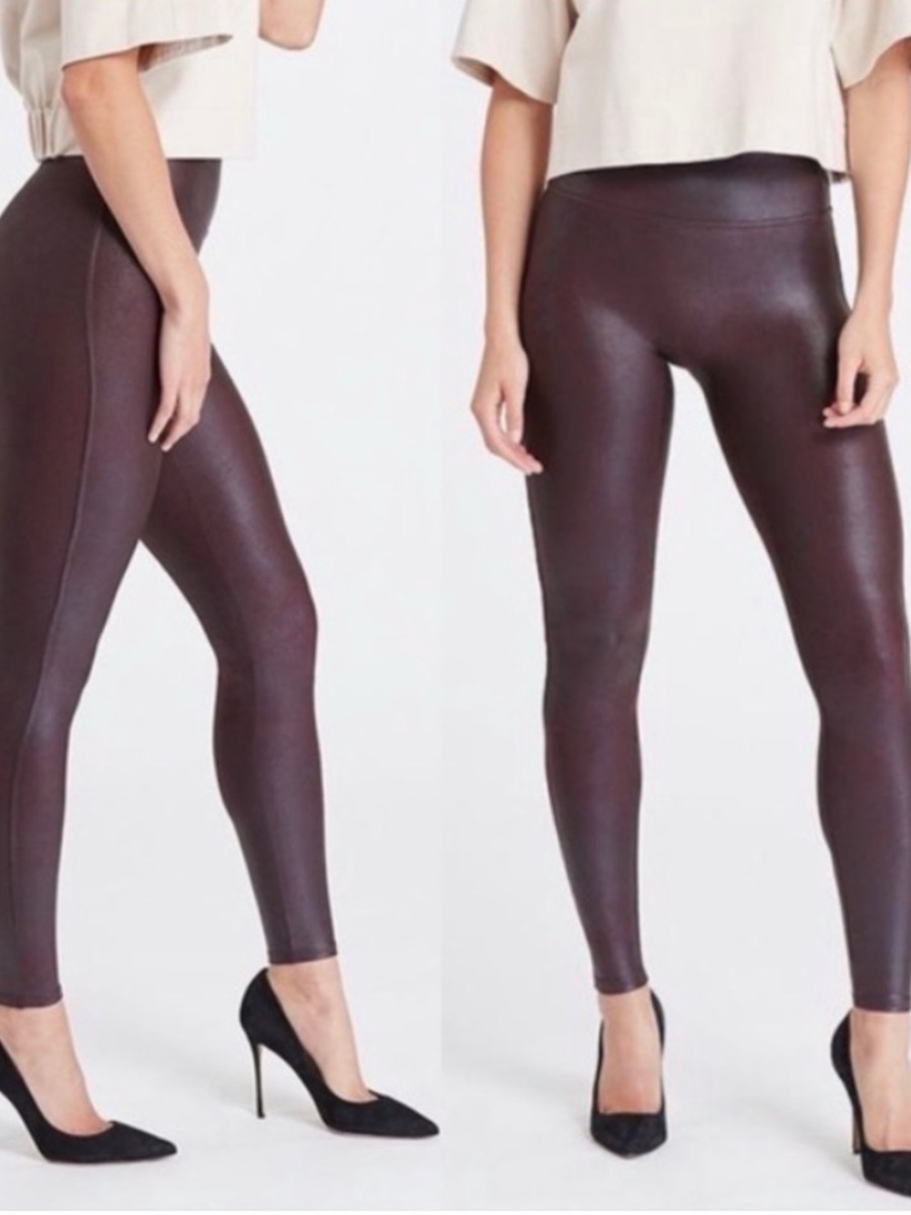 SPANX Faux Leather High-Rise Leggings in Burgundy